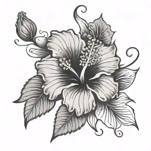 Hibiscus Flower With Swerly Lines Going Down