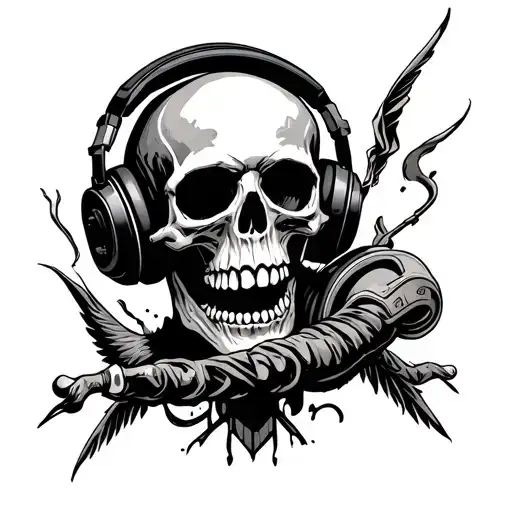 Death From Above With A Skull Wearing Headphones
