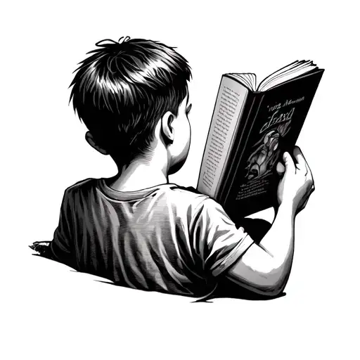 Boy Reading A Book Facing Away From Us