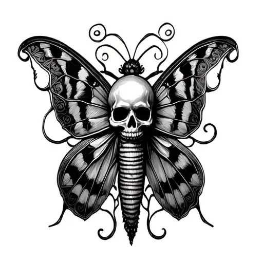 Moth With Skull Surrounded By Filigree Lines