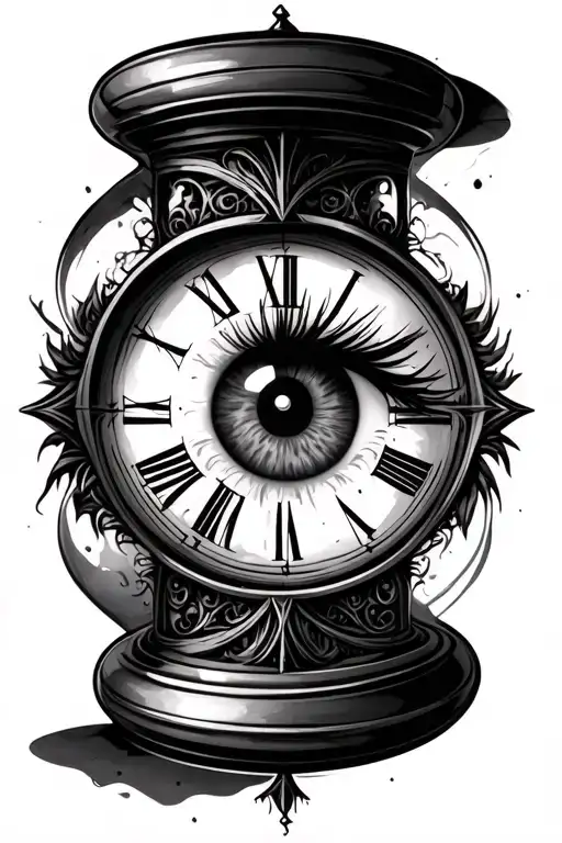 Hour Glass With Roman Clock Reflection Within The Eye