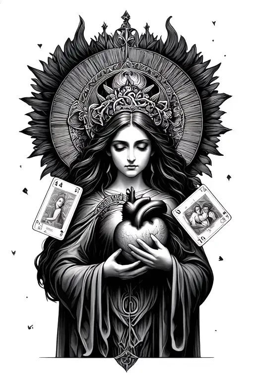 Goddess Holding A Human Heart Surrounded By Tarot Cards