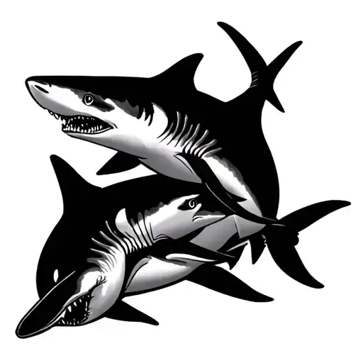 Two Sharks Swimming Outline