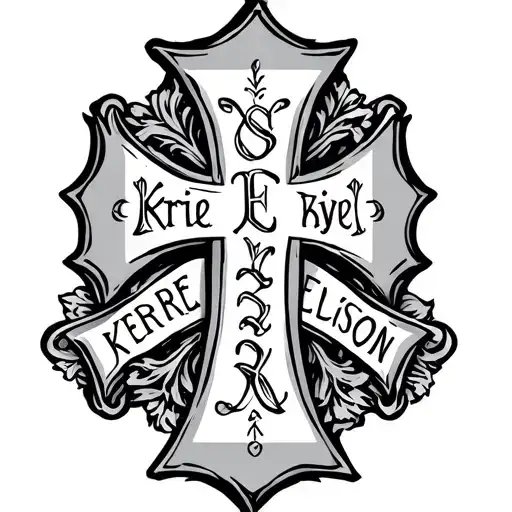 A Tatoo With An Irish Cross With The Words Kyrie Eleison In Beautiful Lettering