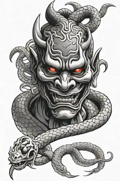 Hannya With Snake Coiled