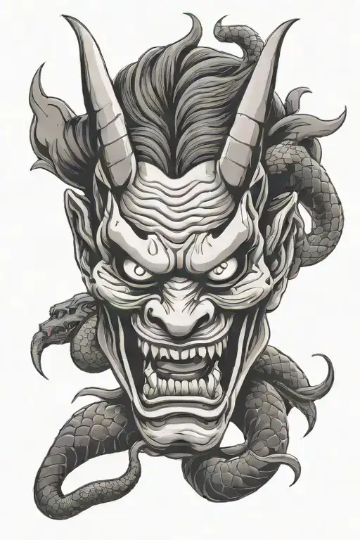 Hannya Mask With Snake Coiled