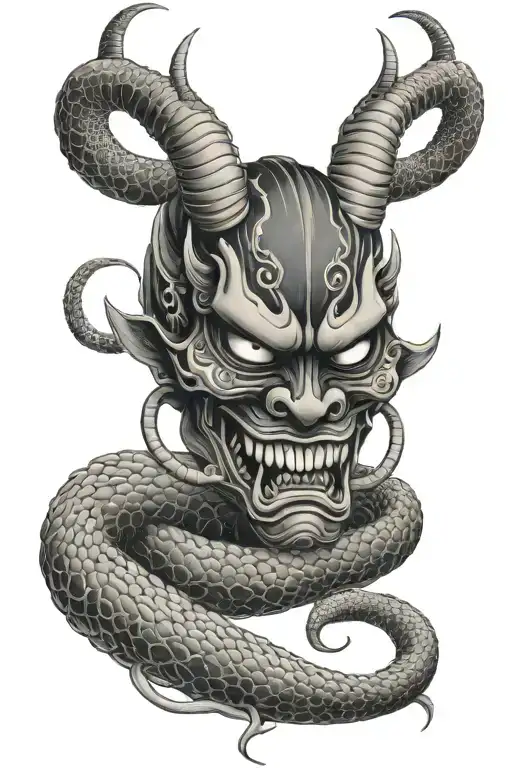 Hannya Mask With Snake Coiled