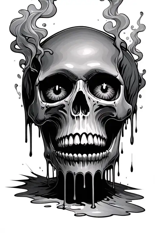 Skull With Melting Candle Wax Dripping With Smoke And Eye