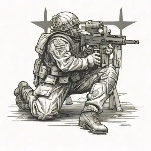 Soldier Kneeling At Croos
