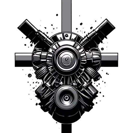 Car Engine With Cross Going Through It On The Top