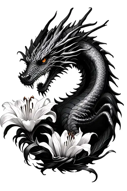 Dragon Around A Spider Lily Flower