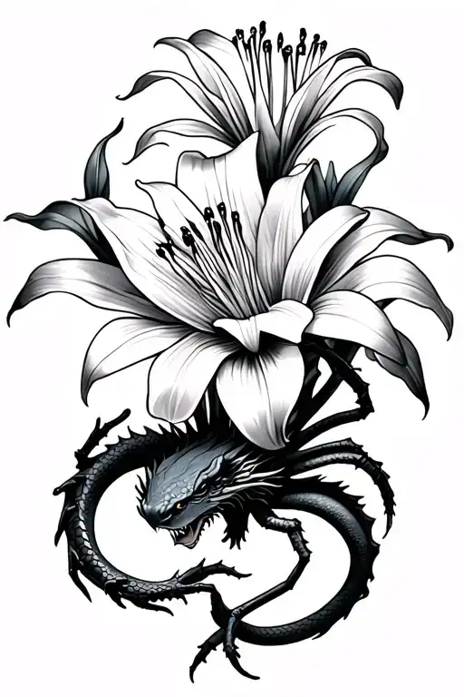 Dragon Around A Spider Lily Flower Stem