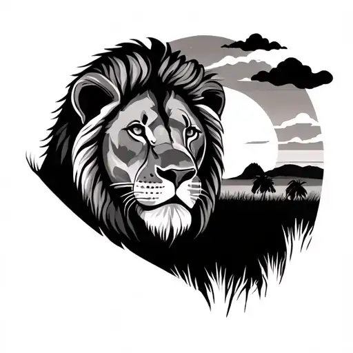 Lion With Safari Sunset