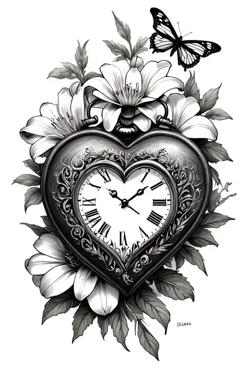 Susan Lilys Heart Shaped Clock And Butterfly's
