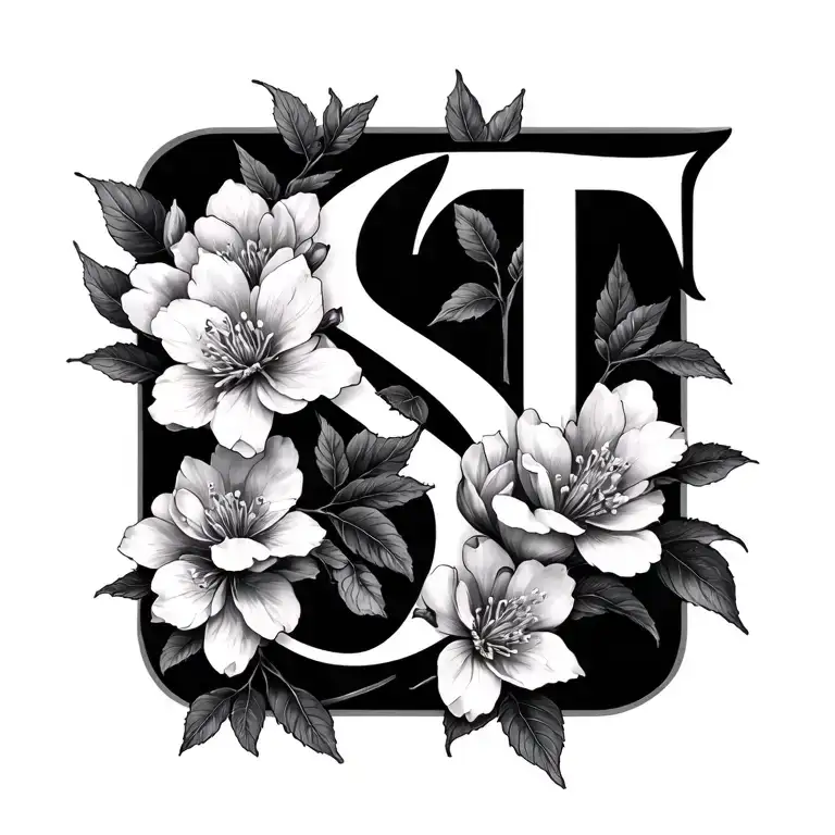 Letter S And T With Sakura Flowers
