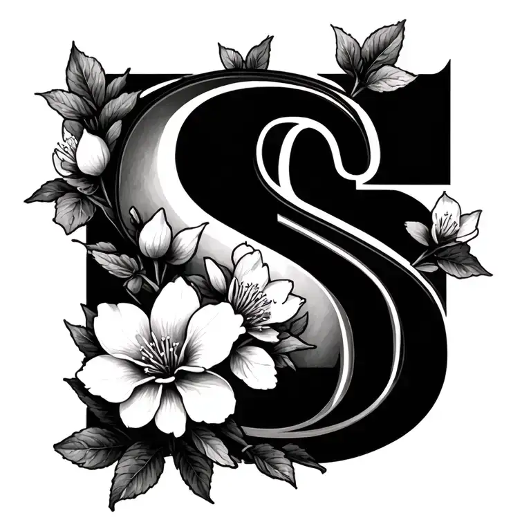 Letter S And T With Fairly Small Sakura Flowers