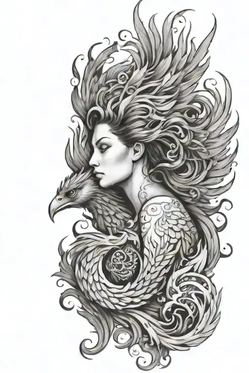 Woman And Phoenix Rising