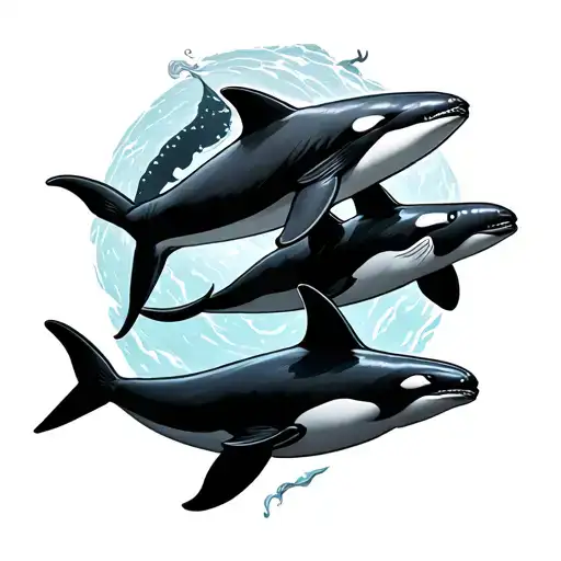 Three Orcas And A Sting Ray