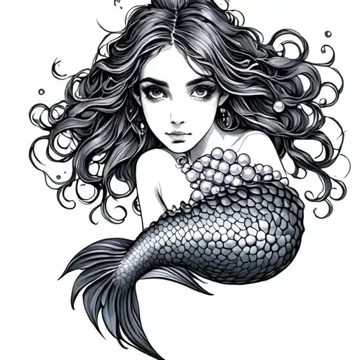 Mermaid Holding 4 Pearls
