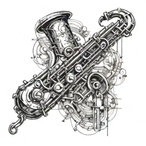 Design A Detailed Saxophone Surrounded By Industrial Elements