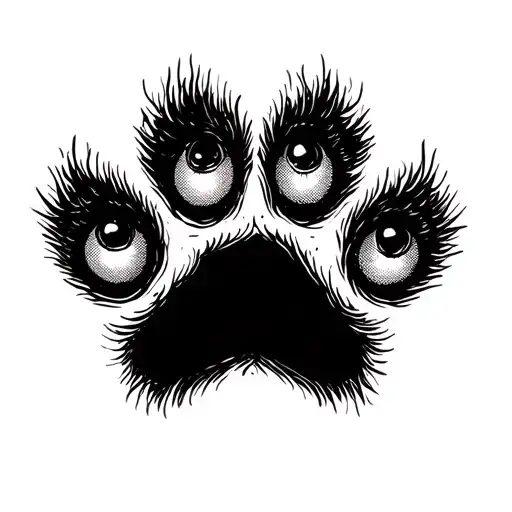 Dog Paw Print With Eyes Looking And Topography Lines