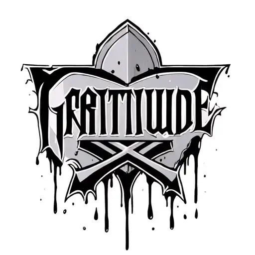 The Word Grattitude But The T's Are Crosses With Blood Dripping From Them