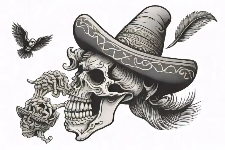 Mexican Skeleton With A Sombrero Eating A Taco