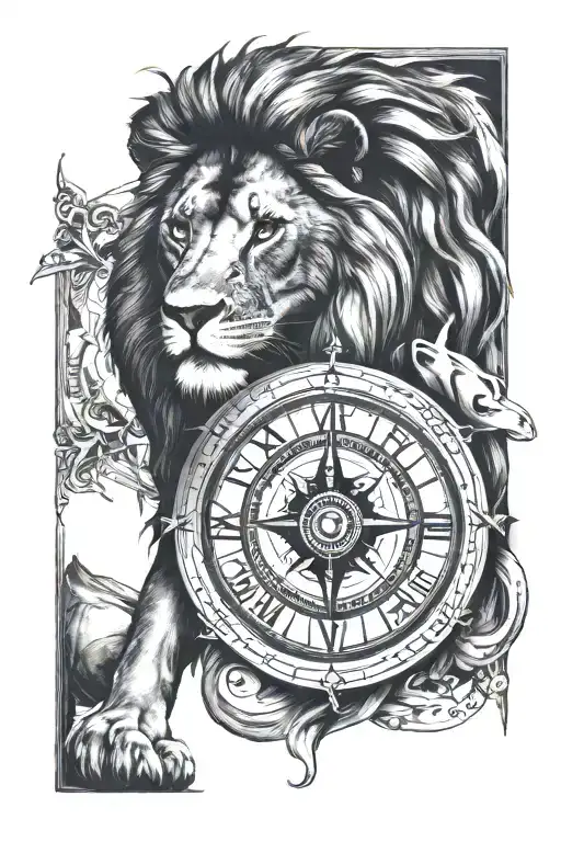 Lion Compass Roman Numerals Intertwined
