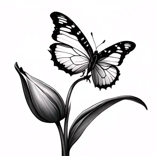 Tulip And Butterfly Perched
