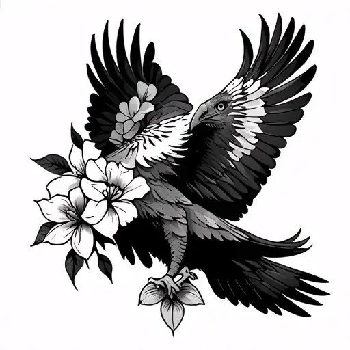 Eagle Side View And Flowers
