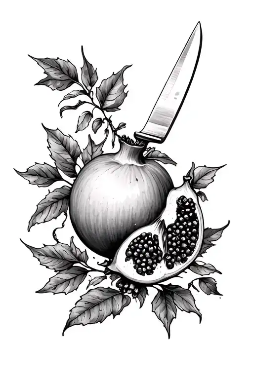 Pomegranate With Knife Surrounded