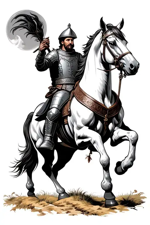 Etchwork Style Medieval Knight Riding A Shire Horse