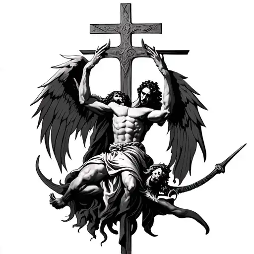 Cross With Saint Micheal Slaying Satan
