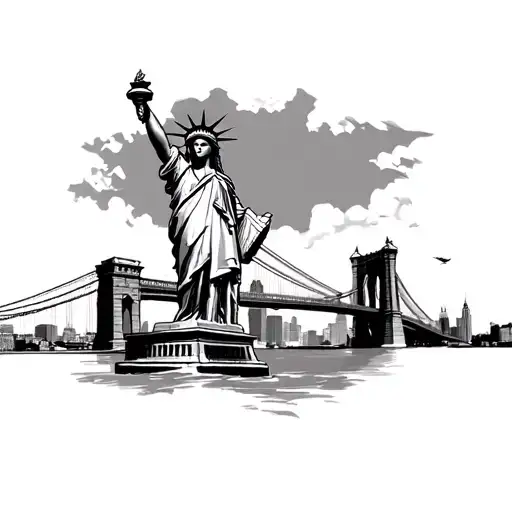 Statue Of Liberty With Brooklyn Bridge