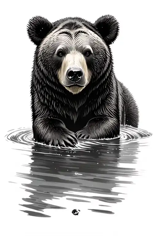 Bear Floating In A River
