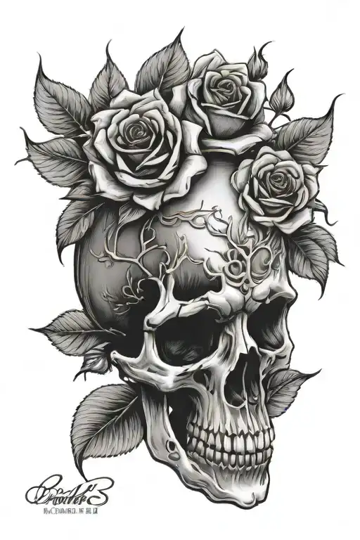 Hand Skull And Roses Growing Together
