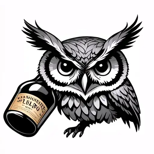 Owl With Alcohol Bottle