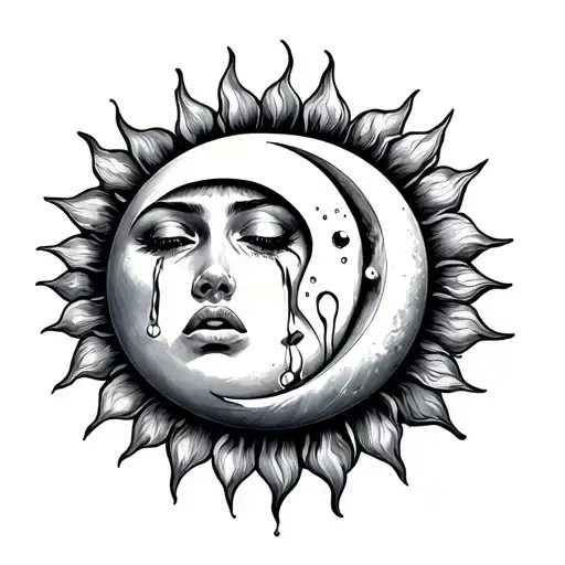 Sun Crying Tears With Moon Hugging Sun