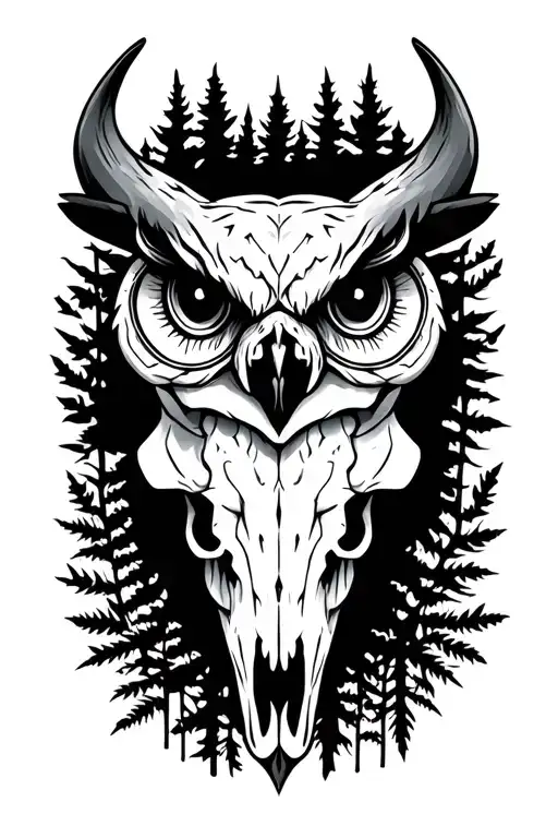 Mountain Forrest Bull Skull Owl