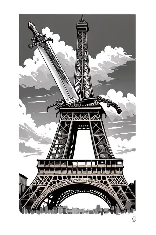 Eiffel Tower And Roman Coliseum Securing Sword