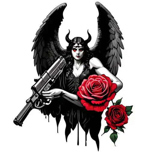 Iluminnati Angel With Gun And Devil With Rose In Hands