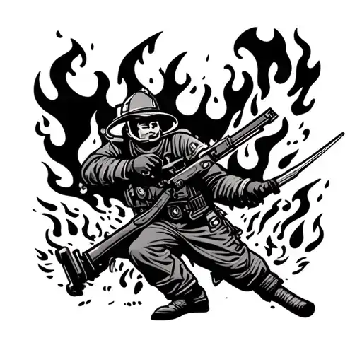 Firefighter Battling Flames