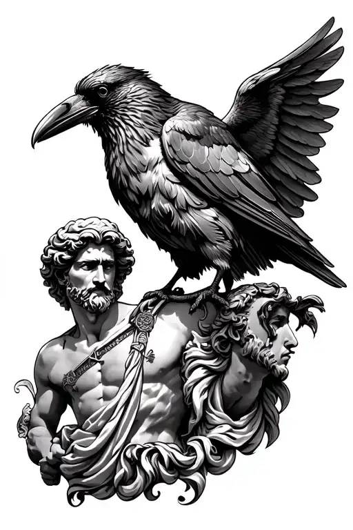 Roman Themed Forearm Tattoo With Zeus Along With A Crow And Other Roman Empire Themed Stuff