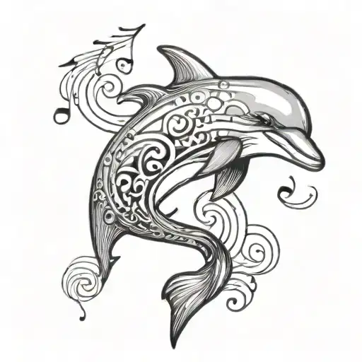 Dolphin With Music Notes Floating