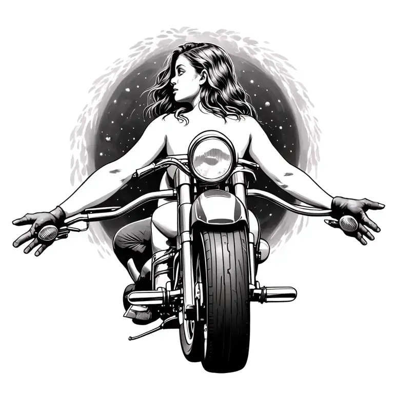 Motorcycle Going To Heaven Back Of Girl Showing With Arms Spread Out