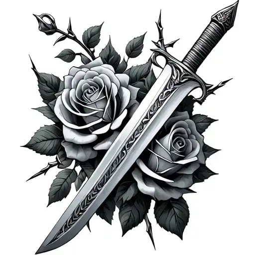 Sword With Barbed Roses Wrapped With Glare