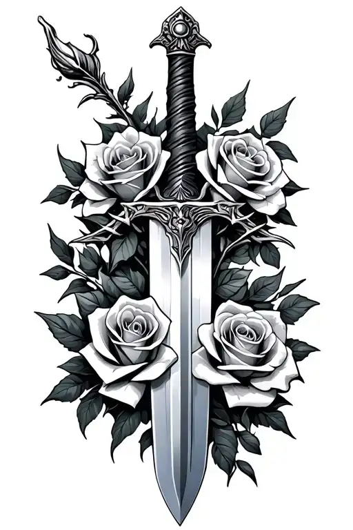 Sword With Barbed Roses Wrapped With Glare