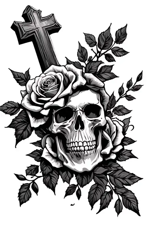Skull And Roses And A Cross