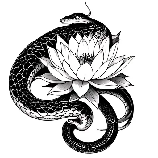 Snake Protecting Lotus Flower