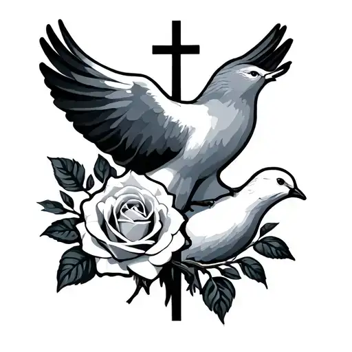 Dove Roses Cross